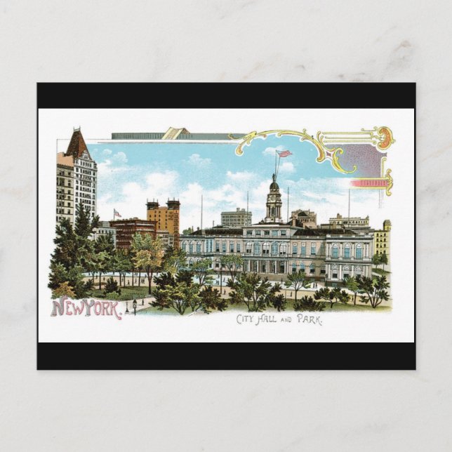 Cartão Postal Nova York Antiga, Prefeitura e Parque (Frente)