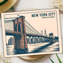 Nova York Brooklyn Bridge Skyline Bold Retro Viage