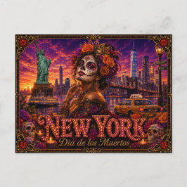 Cartão Postal Nova York Día de los Muertos Retro