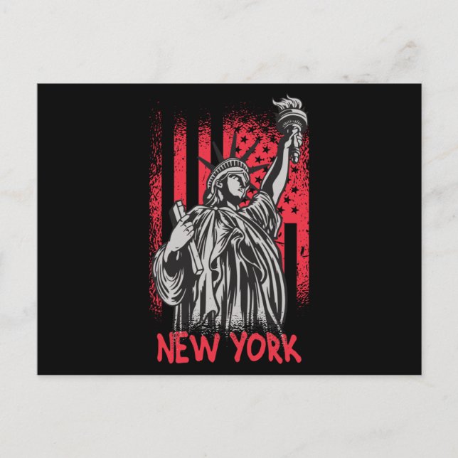 Cartão Postal Nova York Estátua da Liberdade dos EUA Bandeira (Frente)
