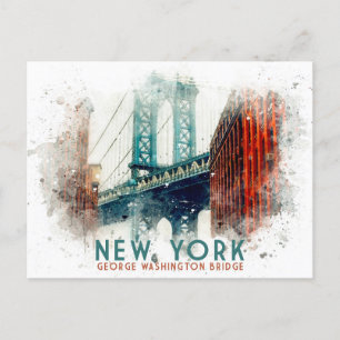 Cartão Postal Nova York George Washington Bridge Retro Viagem