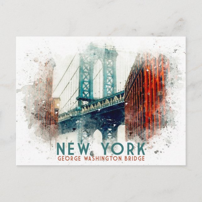 Cartão Postal Nova York George Washington Bridge Retro Viagem (Frente)