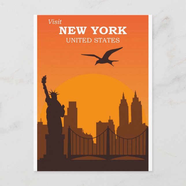 Cartão Postal Nova York Silhueta da Cidade Clássica Viagens (Frente)