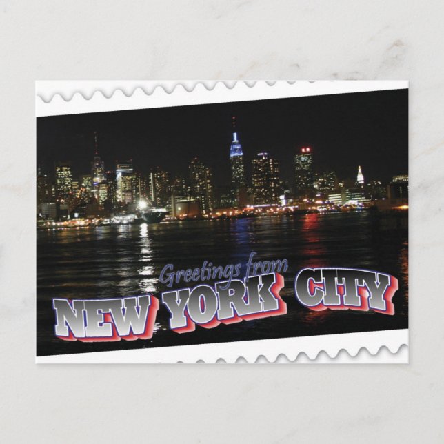 Cartão Postal Nova York Skyline no Night Empire State (Frente)