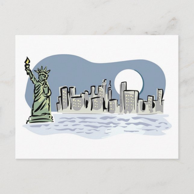 Cartão Postal Nova York Skyline por Moonlight (Frente)