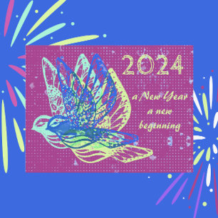 Cartão Postal Novas Começos Pombas e Paz Feliz Ano Novo