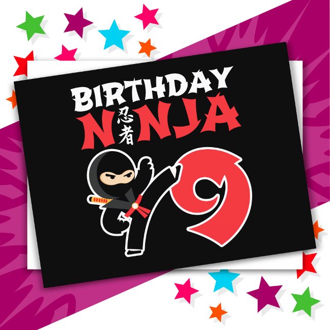 Cartão Postal Nove anos de festa Karate Ninja Crianças 9º aniver (Criador carregado)