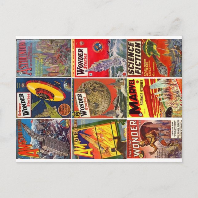 Cartão Postal Nove cobrir clássicos de Pulp Science Fiction Cart (Frente)