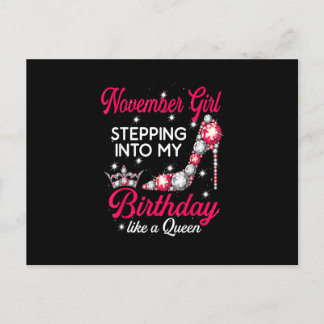 Cartão Postal November Girl Stepping Into My Birthday high heels