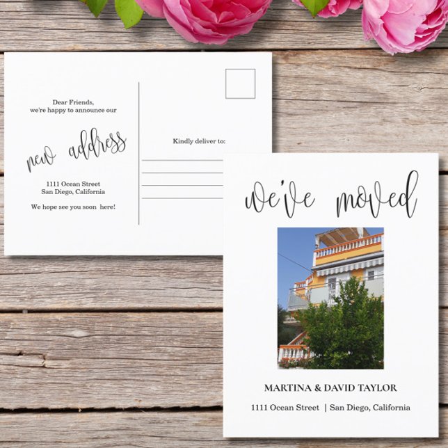 Cartão Postal Novo Anúncio de Movimentação de Foto do Endereço R (Criador carregado)