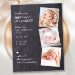 Cartão Postal Novo Anúncio de Nascimento do Quadro de Fotos do B<br><div class="desc">Anuncie seu novo bebê aos amigos e à família com essas ardentes placas de chalkboard, cartões de nascimento de colagem de fotos modernos e divertidos. Personalize com 3 de suas fotos favoritas e personalize com nome, data de nascer, estatísticas de natalidade. COPYRIGHT © 2020 Judy Burrows, Black Dog Art -...</div>