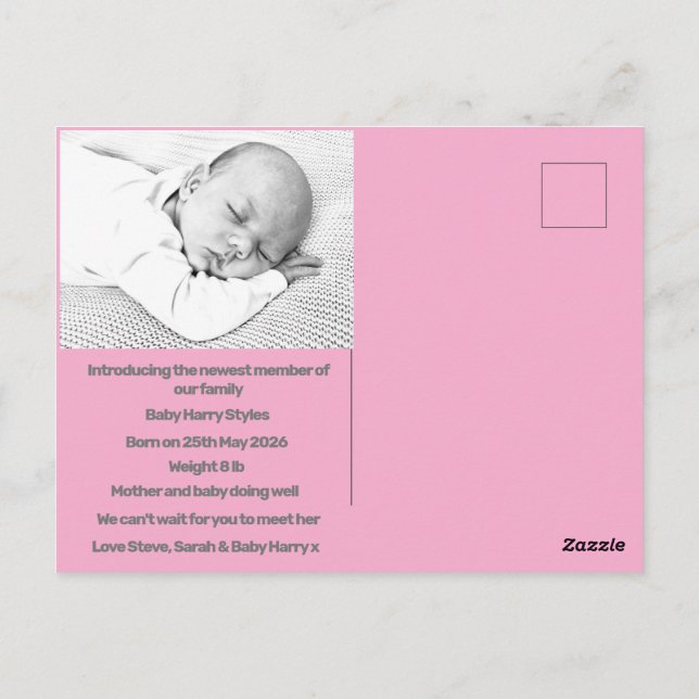 Cartão Postal novo bebê nascer anúncio azul roxo moderno (Verso)