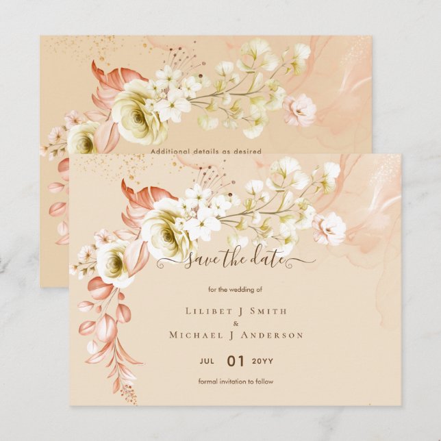 Cartão Postal NOVO! Boho Floral Casamento Salvar Datas (Frente/Verso)