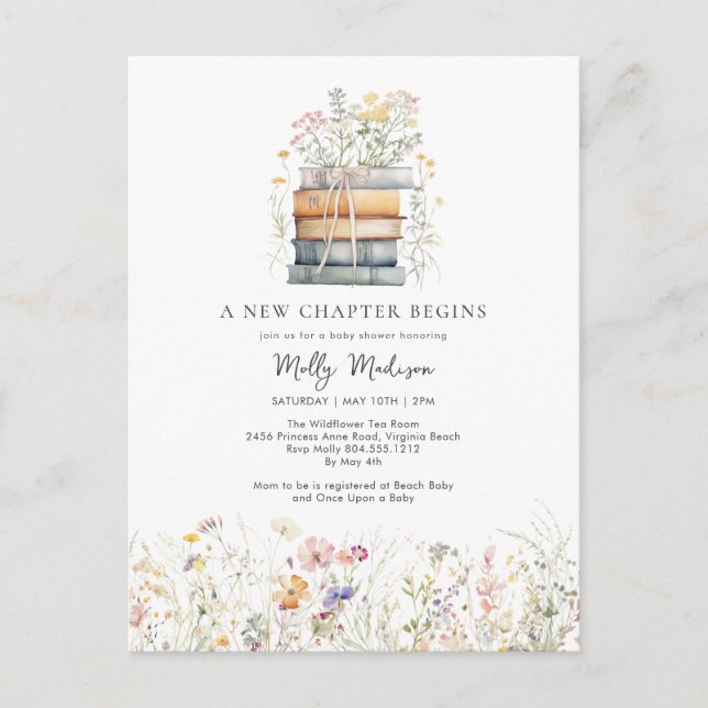 Cartão Postal Novo capítulo inicia Chá de fraldas de flor selvag (Frente)