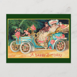 Cartão Postal Novo Carro Feliz Aniversário Belo Vintage