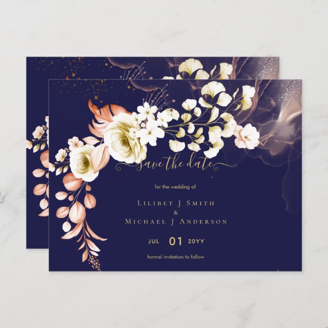 Cartão Postal NOVO! Datas de Salvamento de Casamento Floral Boho (Frente/Verso)