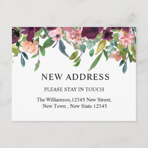 Cartão Postal Novo Endereço   Aquarela Floral e Folhagens
