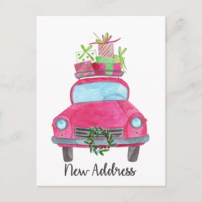 Cartão Postal Novo endereço Classic Christmas Car (Frente)