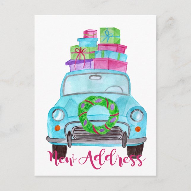 Cartão Postal Novo endereço Classic Christmas Car (Frente)