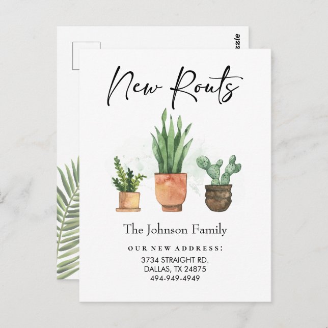 Cartão Postal Novo Endereço de Raízes Novo que Mudamos para Casa (Frente/Verso)