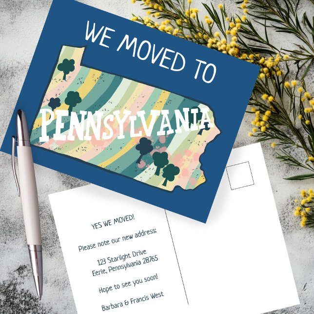 Cartão Postal NOVO ENDEREÇO DOMÉSTICO Mapa do Estado da Pensilvâ (NEW HOME ADDRESS Moving Announcement Pennsylvania State Map Postcard
)