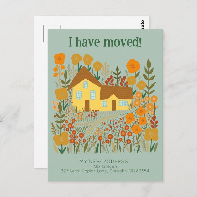 Cartão Postal Novo Endereço Doméstico Que Movimentei Flores De F (Frente/Verso)