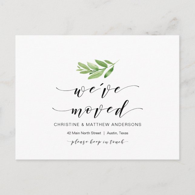 Cartão Postal Novo Endereço Doméstico, Verde, Anúncio em Movimen (Frente)