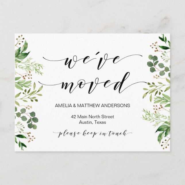 Cartão Postal Novo Endereço Doméstico, Verde, Anúncio em Movimen (Frente)