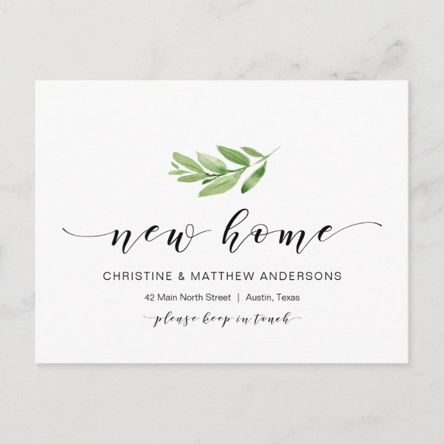 Cartão Postal Novo Endereço Doméstico, Verde, Anúncio em Movimen (Frente)