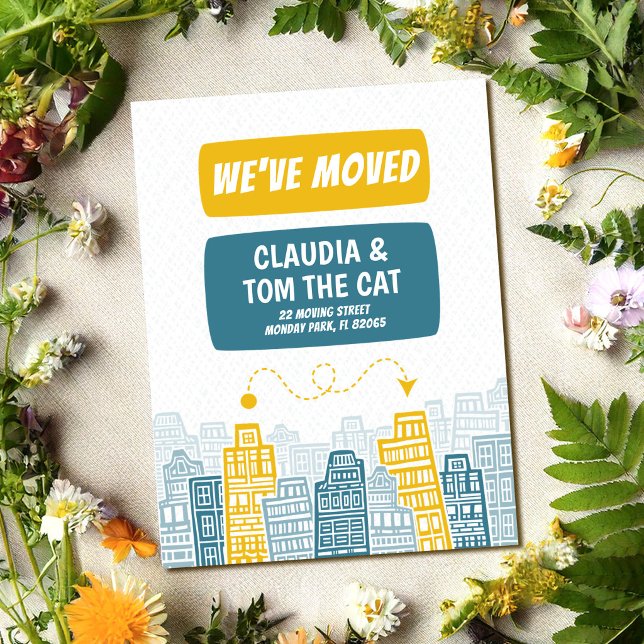 Cartão Postal novo endereço estamos mudando cidade de desenho an (Criador carregado)