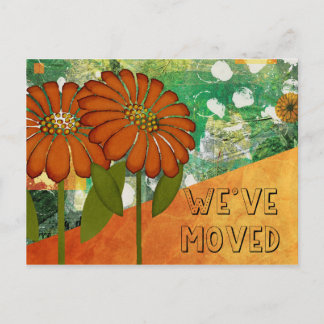 Cartão Postal Novo Endereço Floral abstrato Verde e Laranja