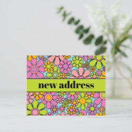 Cartão Postal Novo Endereço Floral do Primavera Retro