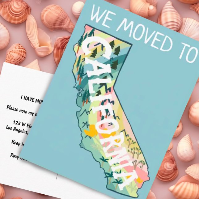 Cartão Postal NOVO ENDEREÇO Mover Mapa Ilustrado do Estado da Ca (California illustrated map moving change of address postcard - customize with your own text)