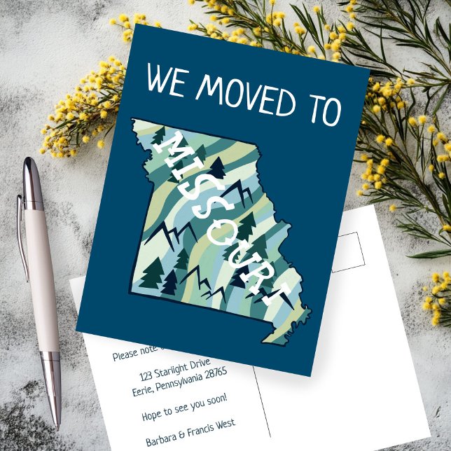 Cartão Postal NOVO ENDEREÇO Mover Mapa Ilustrado do Estado do Mi (NEW HOME ADDRESS Moving Announcement Missouri State Illustrated Map Postcard
)