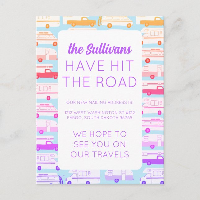 Cartão Postal NOVO ENDEREÇO NOMAD Trailer de Camper Vanlife RV (Frente)