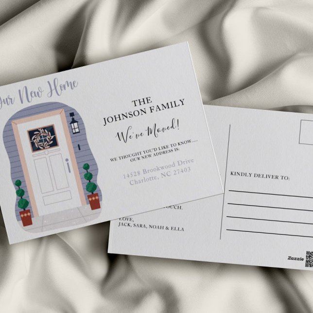 Cartão Postal Novo endereço Pastel Azul que movemos o lançamento (Criador carregado)