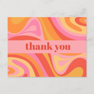 Cartão Postal Novo Groove Retro Abstrato Rosa Laranja Obrigado
