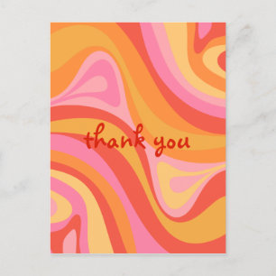 Cartão Postal Novo Groove Retro Abstrato Rosa Laranja Obrigado