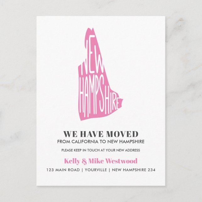 Cartão Postal NOVO HAMPSHIRE Mudamos Novo endereço Nova Casa  (Frente)
