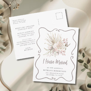 Cartão Postal Novo Lar Boho Rosas Cor-de-Rosa Anúncio de Mudança