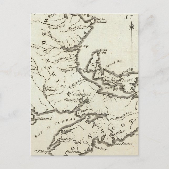 Cartão Postal Novo Mapa da Nova Escócia, New Brunswick (Frente)