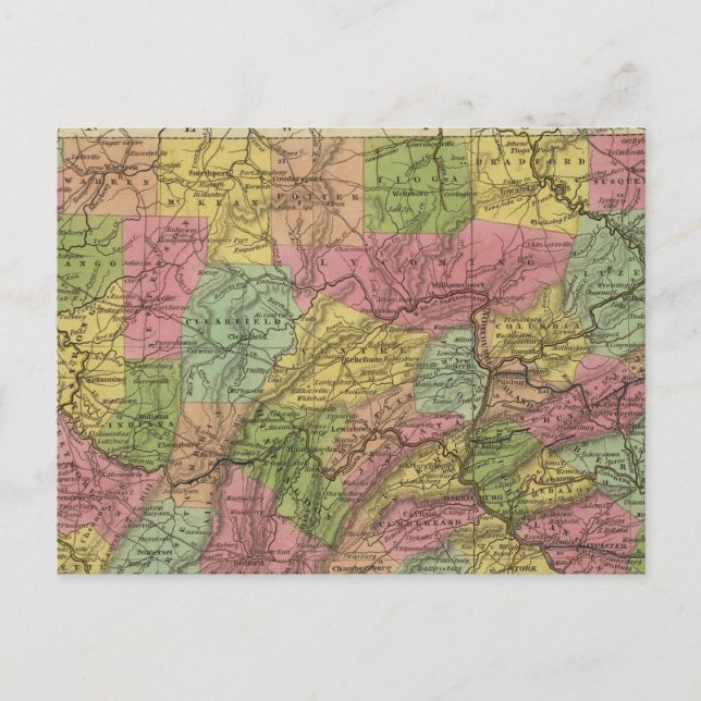 Cartão Postal Novo Mapa Da Pensilvânia (Frente)