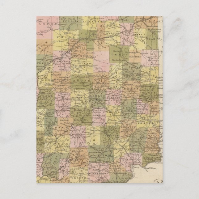 Cartão Postal Novo Mapa de Indiana (Frente)