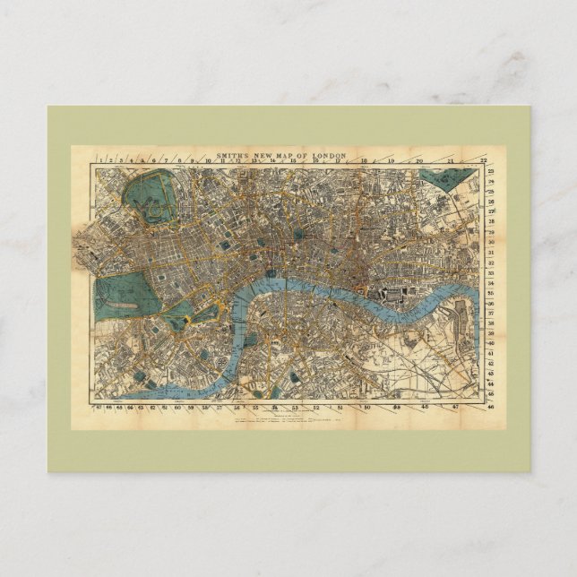 Cartão Postal Novo mapa de Londres 1860 de Smith (Frente)