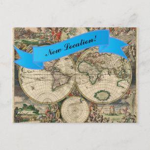 Cartão Postal Novo Mapa Mundial da Vintage