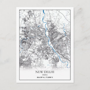 Cartão Postal Novo Mapa Simples de Viagem da Cidade de Nova Deli