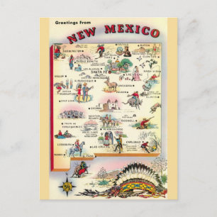 Cartão Postal Novo México Mapa Ilustrado