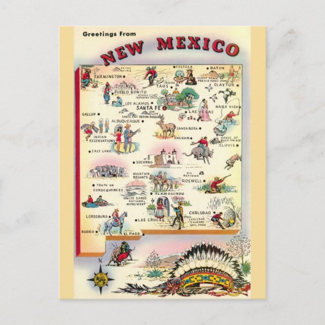 Cartão Postal Novo México Mapa ilustrado (Frente)