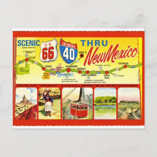 Cartão Postal Novo México - Scenic U.S 66 Interstate 40 (Frente)