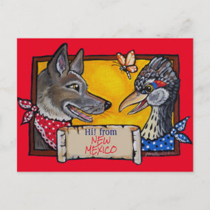Cartão Postal Novo México Souvenir Southwest Coyote Roadrunner